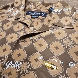 Vtg! Pelle Pelle Marc Buchanan Mens Short Sleeve Shirt Gold Plate Logo Sz 2xl